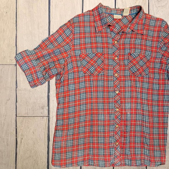 LL Bean plaid Shirt Women Large red blue roll up‎ sleeve - Picture 5 of 8